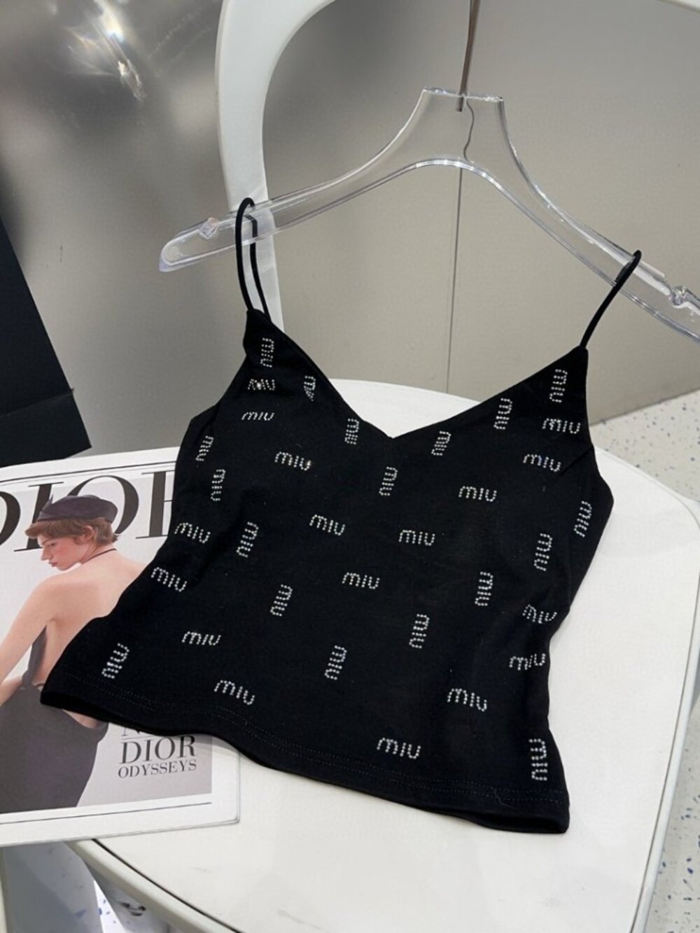 Miu Miu Allover Rhinestone Logo Camisole